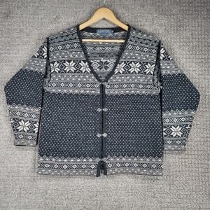 Icelandic Design Wool Cardigan Womens Size S Gray‎ Snowflake Nordic Sweater